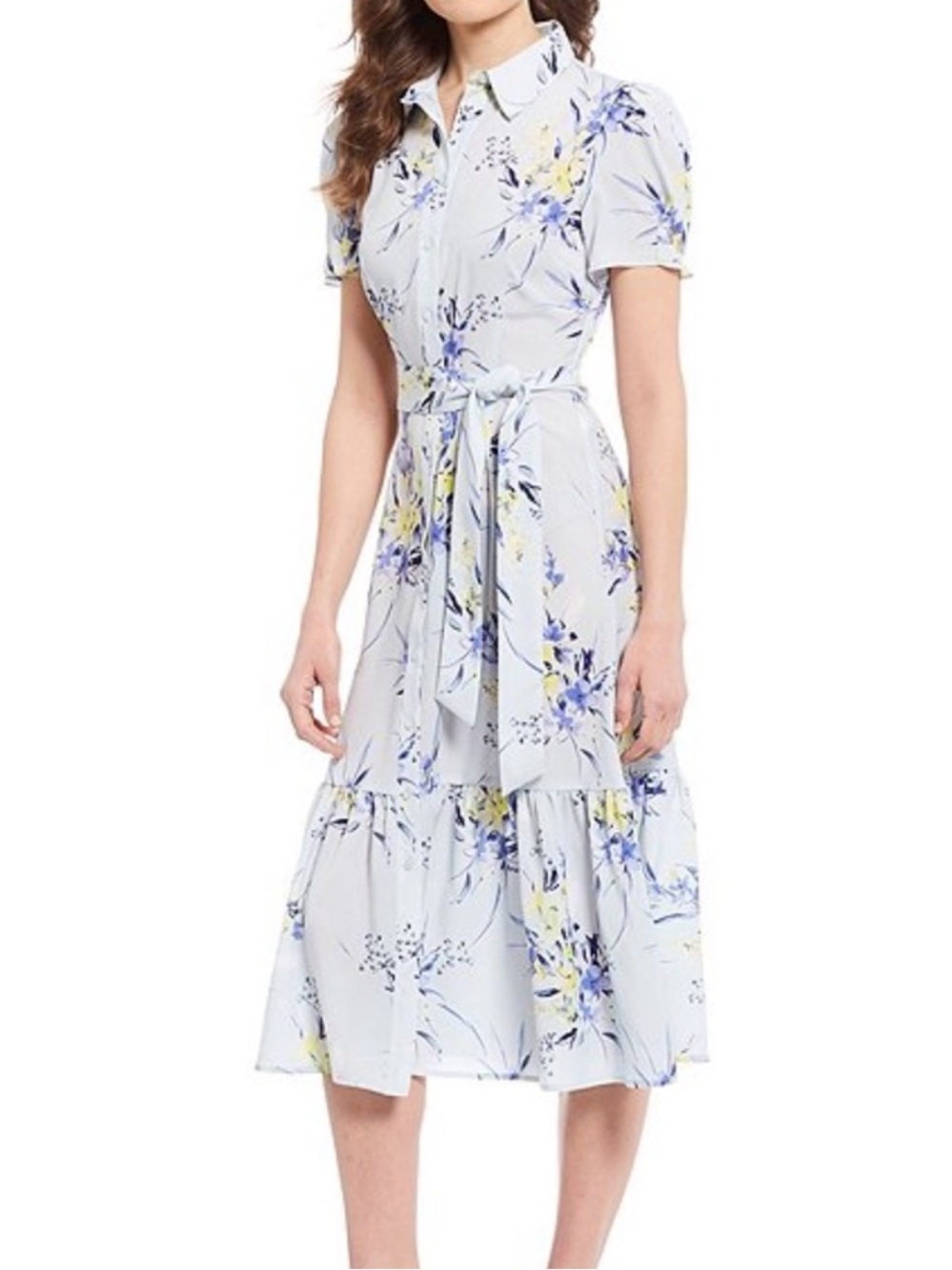 NWT Alex Marie Krista Tie Waist Floral Midi Dress is a light blue Size 12